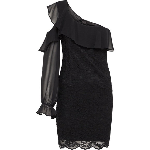 BARDOT Black Fiorella One Cold Shoulder Sleeve Lace Ruffle Bodycon Dress 8 M NEW - Picture 4 of 7